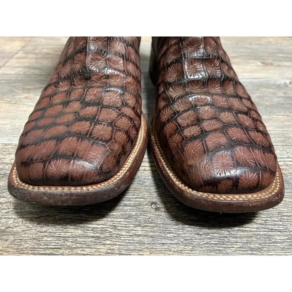 Tanner Mark Boots Men’s 6.5 Western Rodeo Cowboy Embossed Leather Handtooled